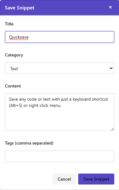 Saving a snippet
