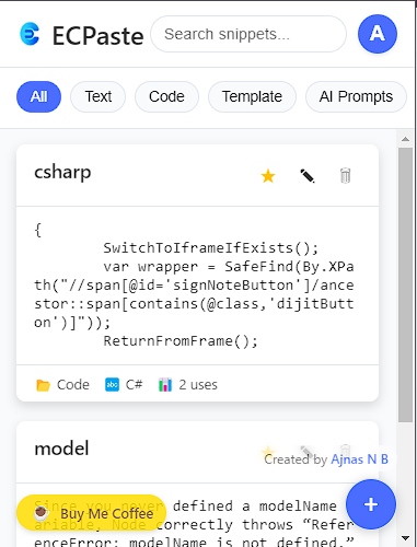 Organizing snippets